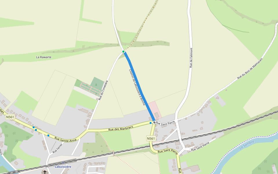 Chemin de Labuissière à Binche walking route map in Merbes-le-Château