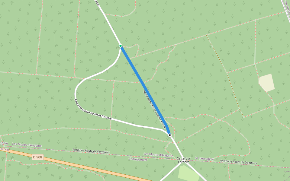 Route Forestière du Mont Gérome walking route map in Les Monts-d'Andaine