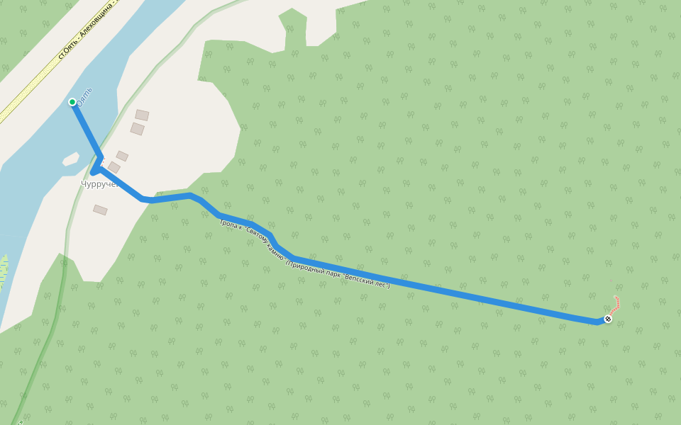 Тропа к "Святому камню" (Природный парк "Вепсский лес") walking route map in Norgino