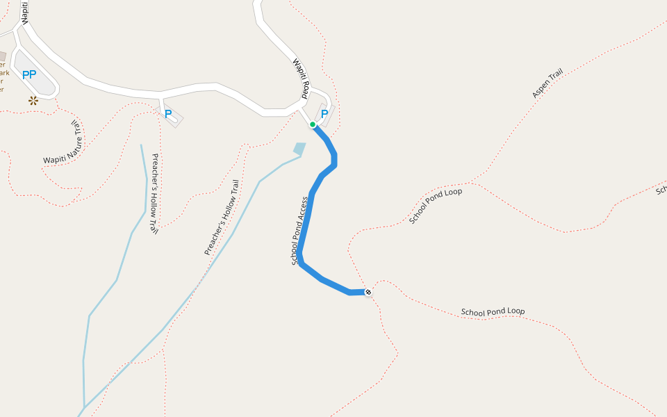 School Pond Access walking route map in Divide