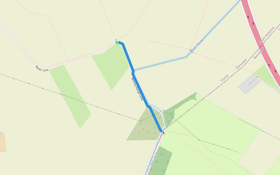 Whinny Haugh Lane walking route map in Tickhill