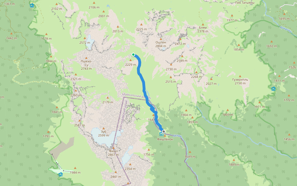 Фишт-Оштеновский перевал — приют Фишт walking route map in Chigursana