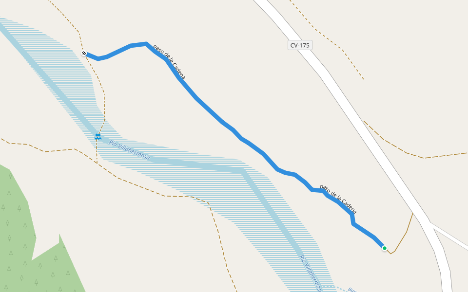 paso de la Cadena walking route map in Villahermosa del Río