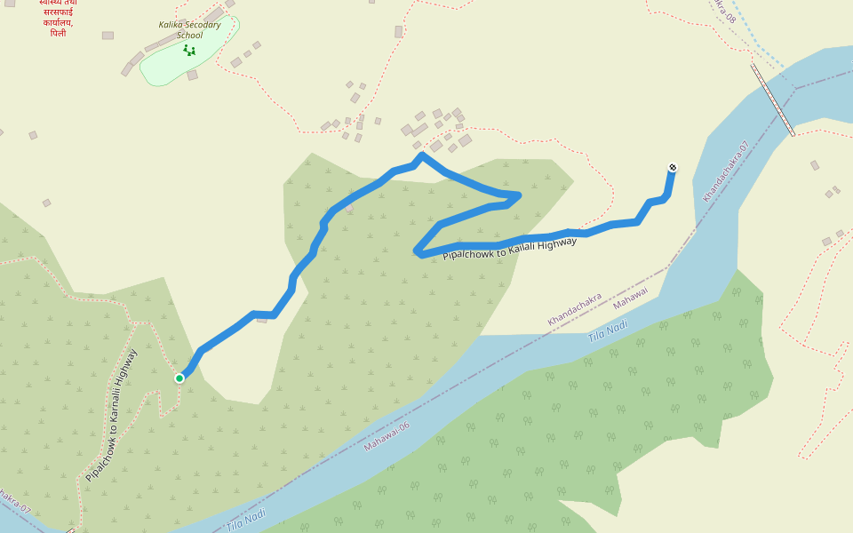 Pipalchowk to Kailali Highway walking route map in Dahafatgaun