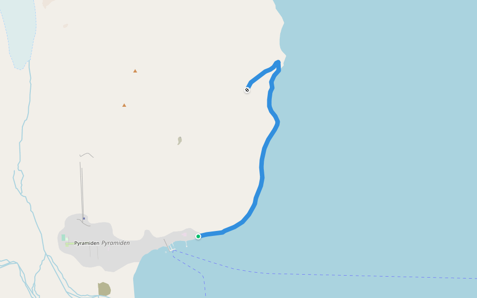 Trail to Petunia bay Scientific base walking route map in Longyearbyen