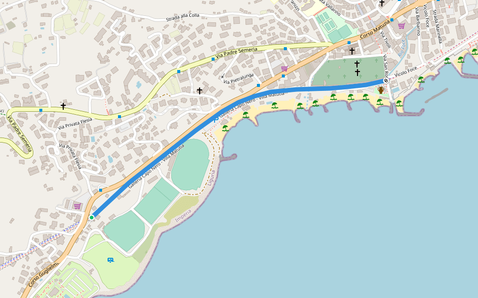 Galleria Capo Nero - Villa Matutia walking route map in Sanremo