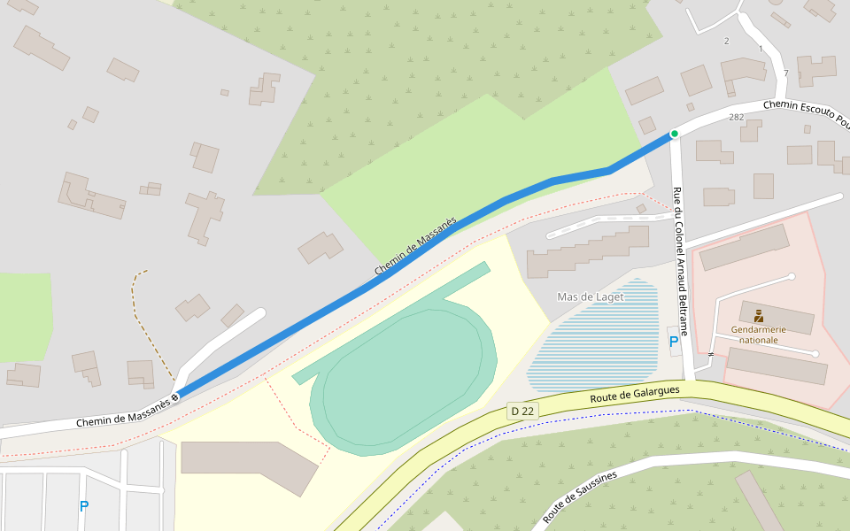 Chemin de Massanès walking route map in Sommières