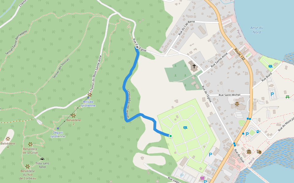 Sentier des Arpenteurs walking route map in Percé