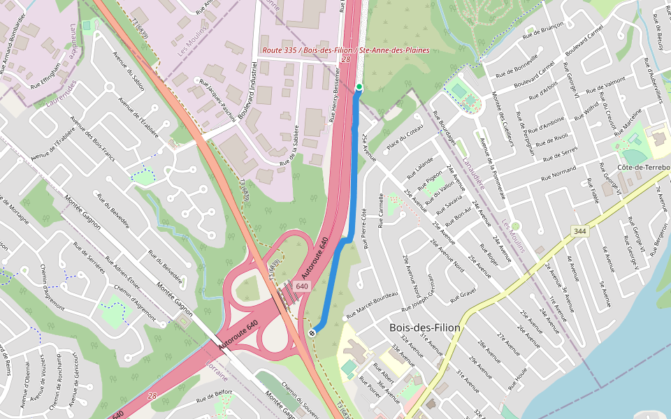 BDF Centre-Ville walking route map in Bois-des-Filion