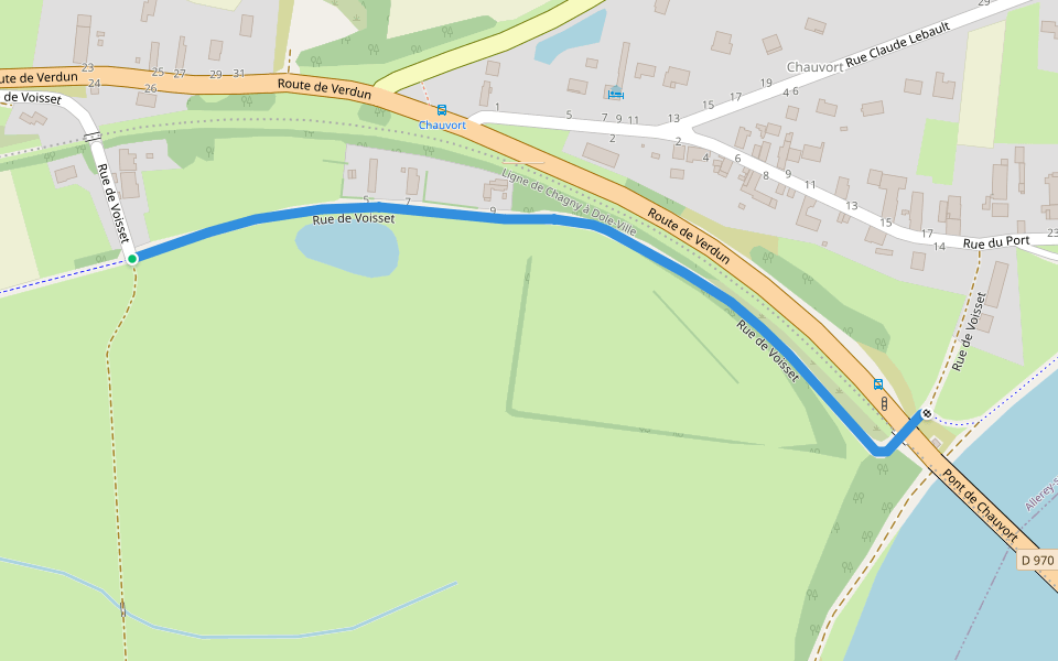 Rue de Voisset walking route map in Allerey-sur-Saône