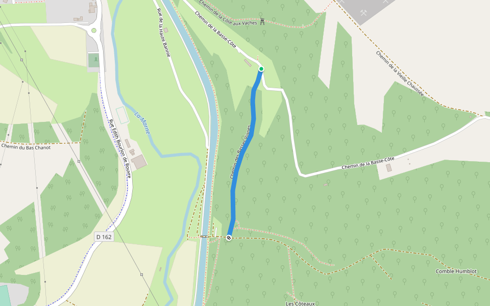 Chemin des Basses Vignes walking route map in Chamarandes-Choignes