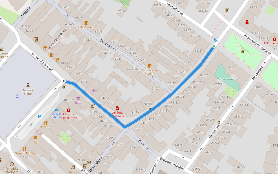 Vodní walking route map in Kroměříž