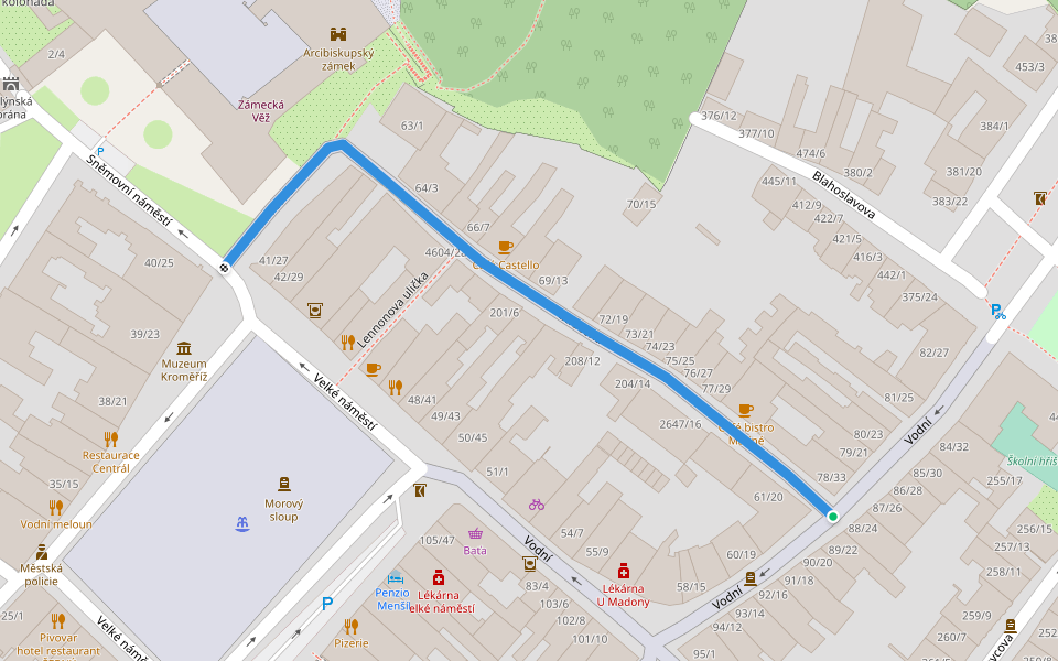 Ztracená walking route map in Kroměříž