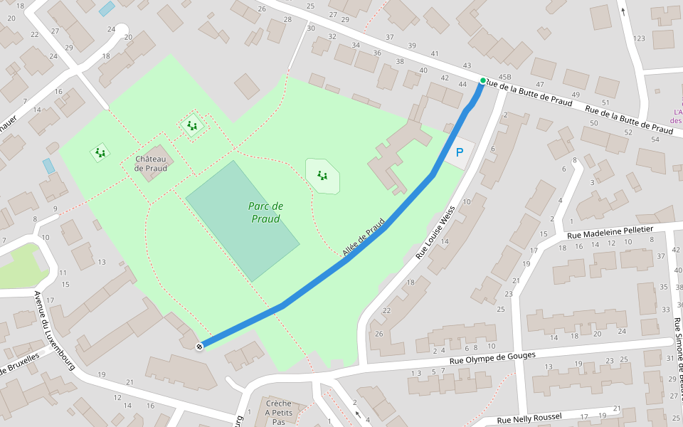 Allée de Praud walking route map in Rezé