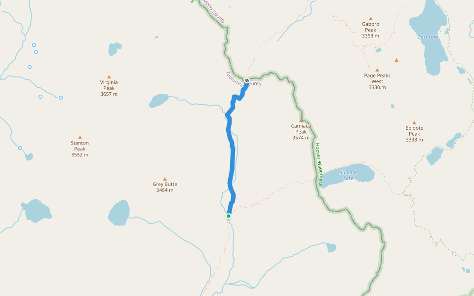 Virginia Pass Trail walking route map in Virginia Lakes