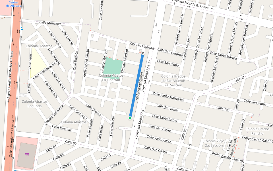 Andador del Colibrí walking route map in San Luis Potosí