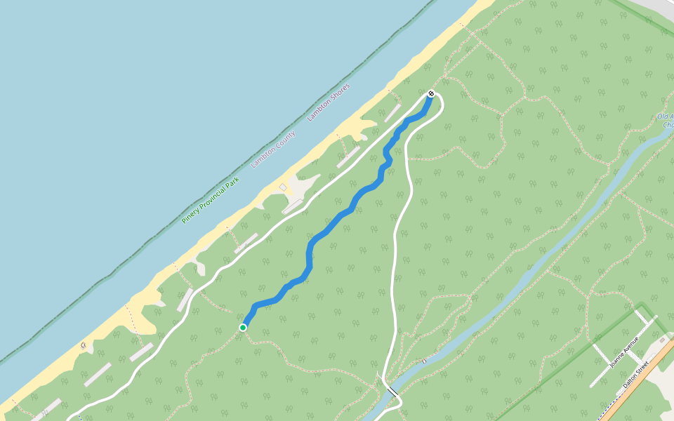Fire brake trail walking route map in Grand Bend
