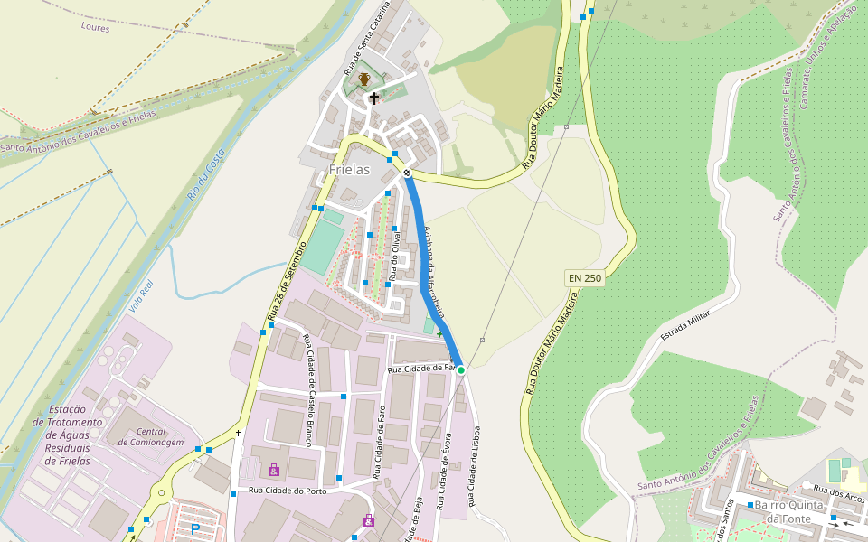 Azinhaga da Alfarrobeira walking route map in Frielas