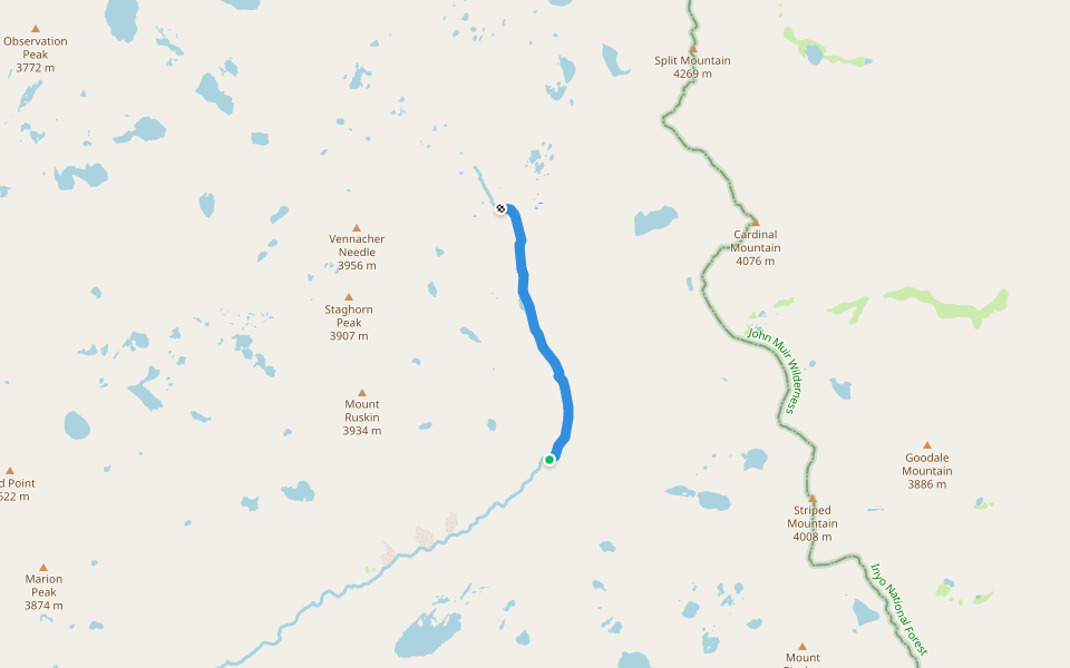 South Fork Kings Alternate Crossing Route walking route map in Big Pine