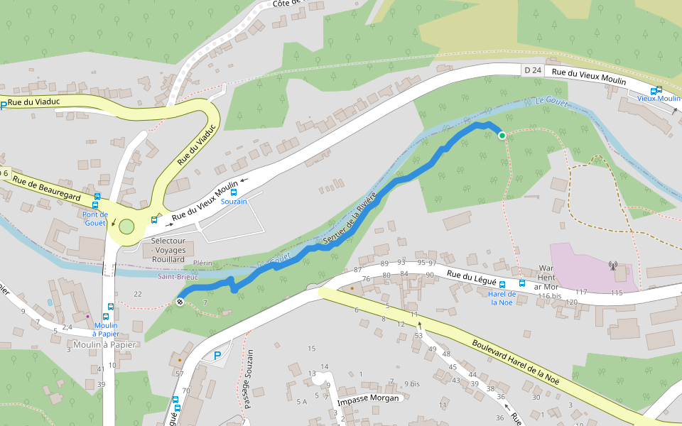 Sentier de la Rivière walking route map in Plérin