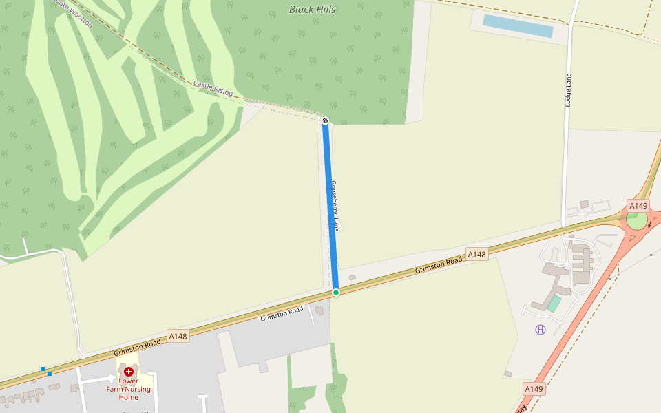 Gooseberry  Lane walking route map in South Wootton