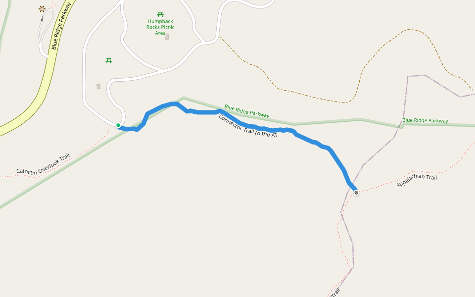 Connector Trail to the AT walking route map in Sherando