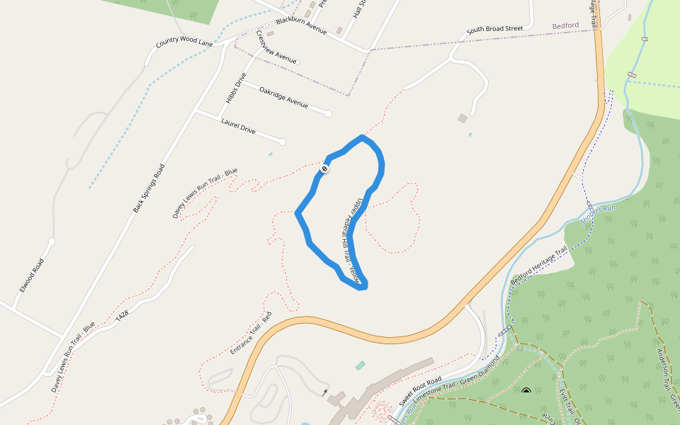 Upper Federal Hill Trail - Yellow walking route map in Bedford