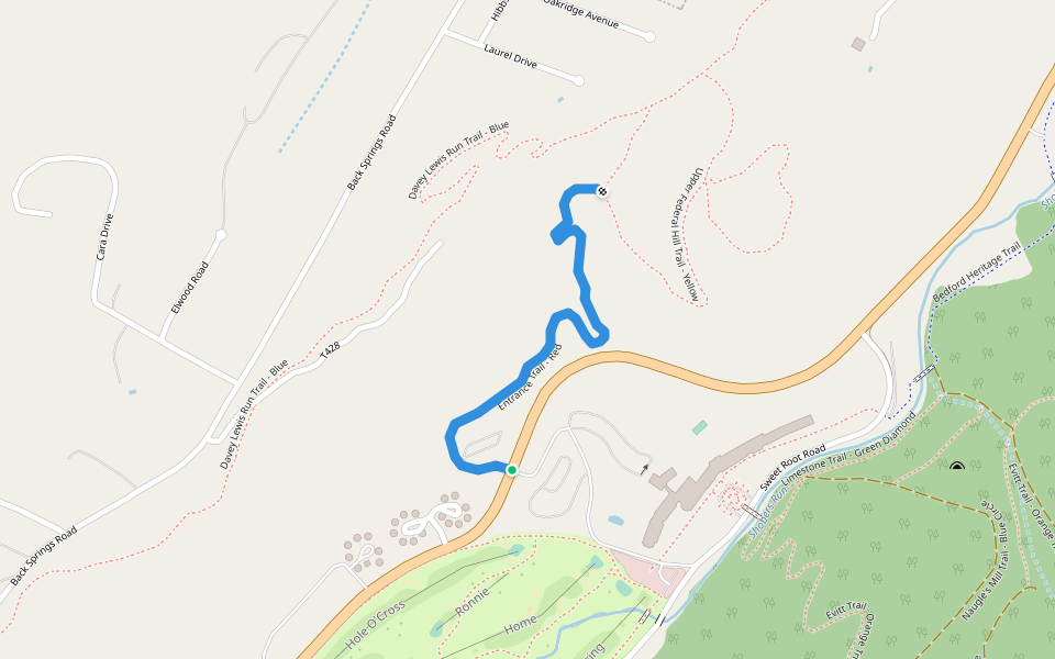 Entrance Trail - Red walking route map in Bedford