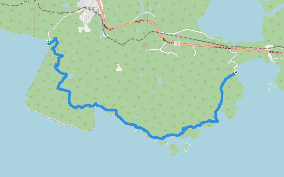 Casque Isles Trail walking route map in Schreiber