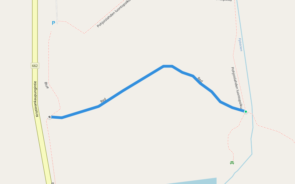 Red walking route map in Kristinestad