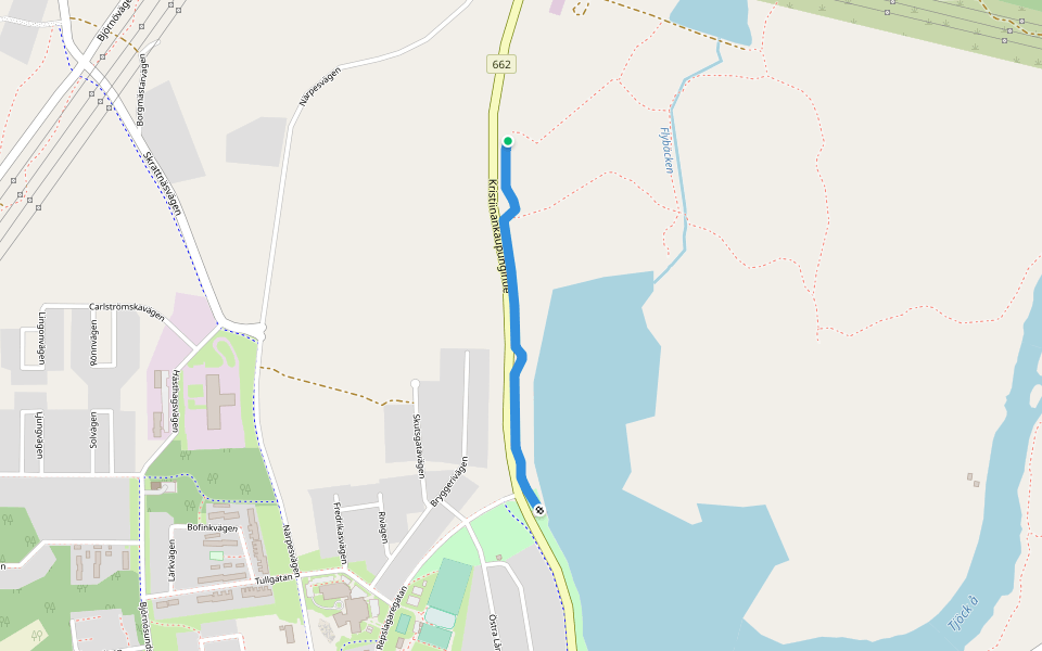 Blue walking route map in Kristinestad