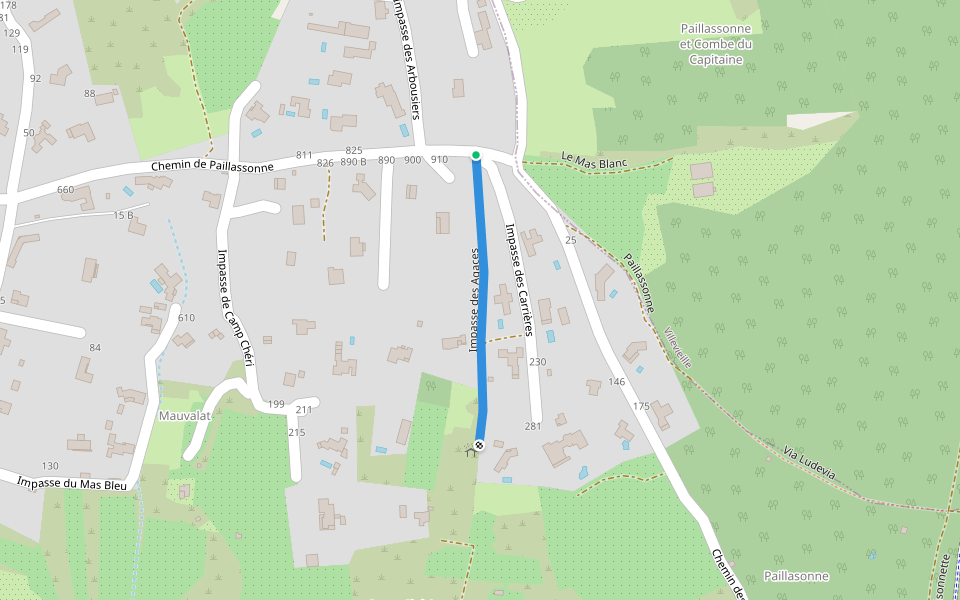Impasse des Agaces walking route map in Sommières