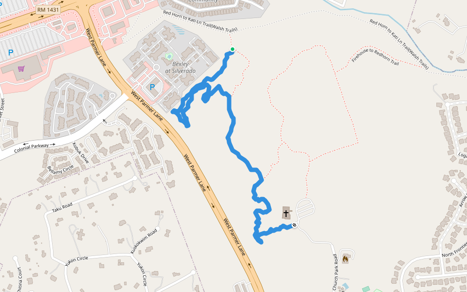 Firehousetrail to Redhorn walking route map in Cedar Park