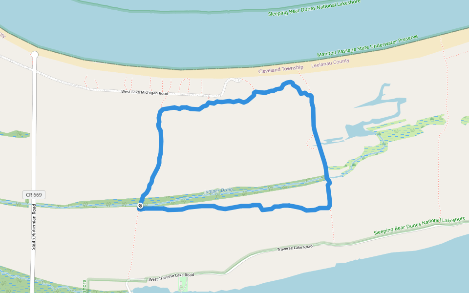 Good Harbor Bay Trail walking route map in Maple City