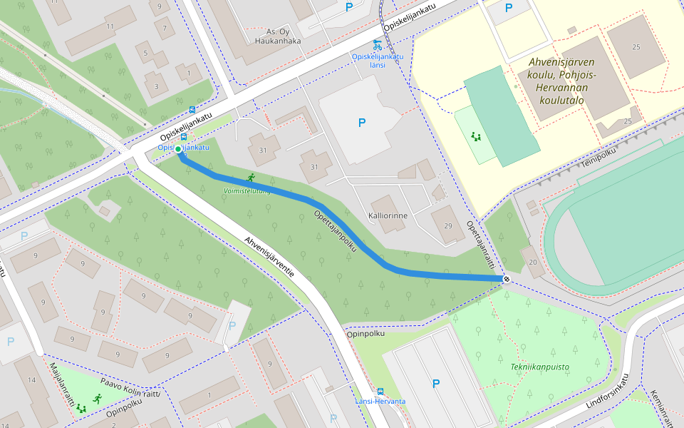 Opettajanpolku walking route map in Tampere