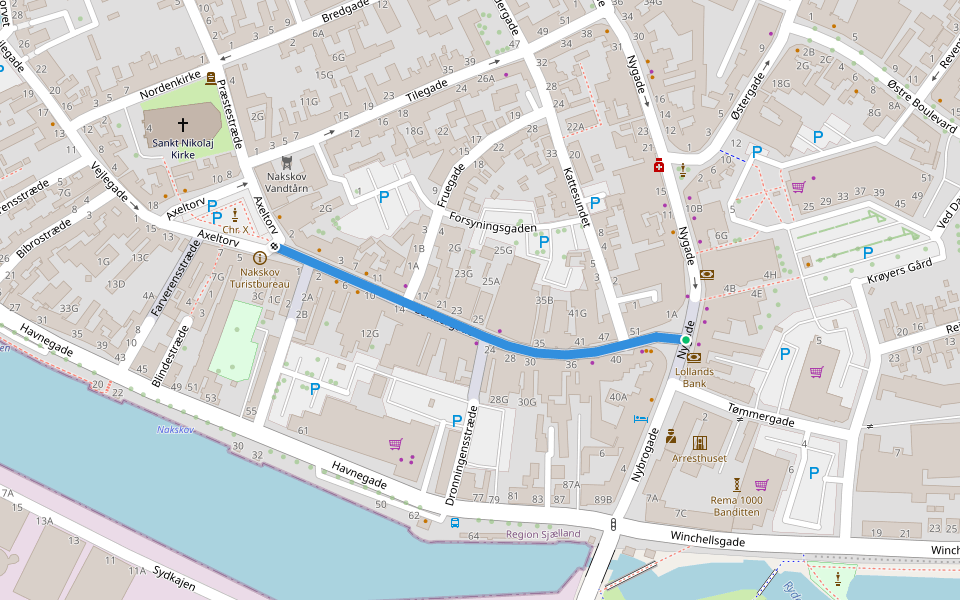 Søndergade walking route map in Nakskov