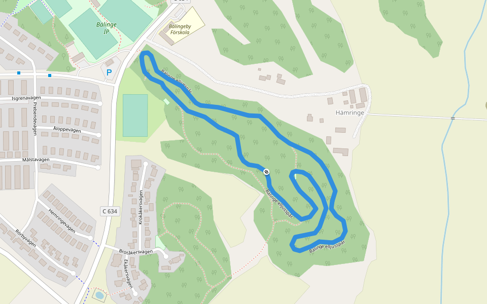 Bälinge elljusspår walking route map in Hämringe