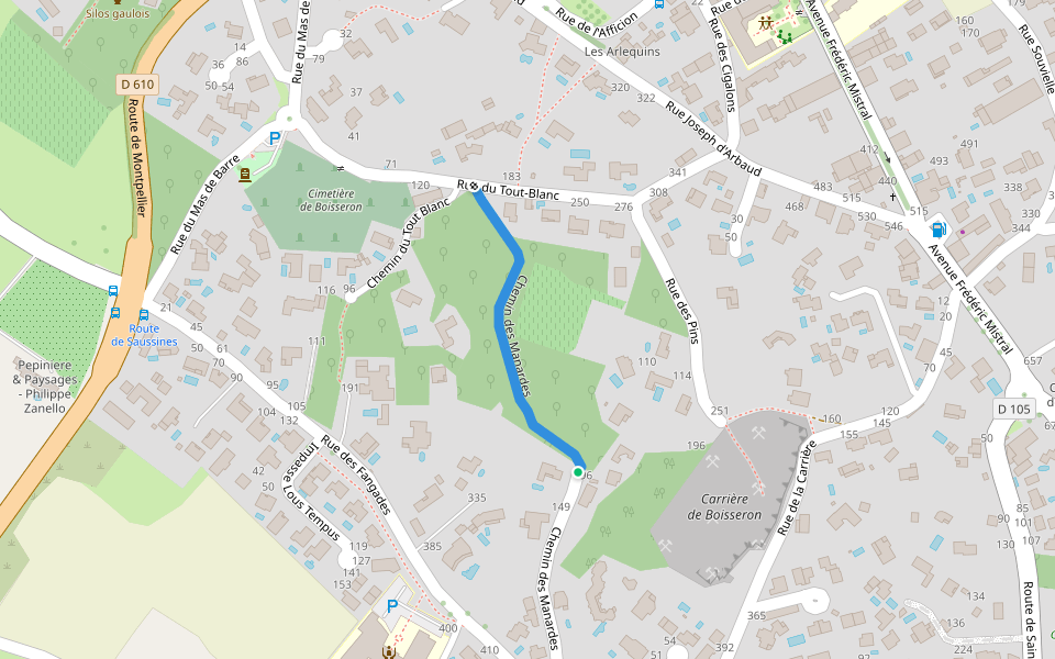 Chemin des Manardes walking route map in Boisseron