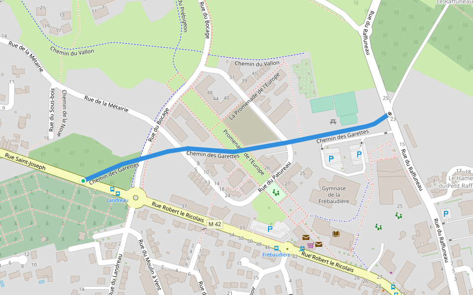 Chemin des Garettes walking route map in Orvault