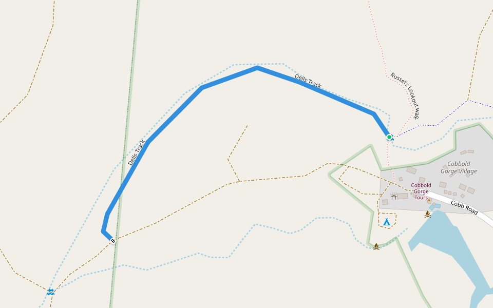 Dells Track walking route map in Forsayth