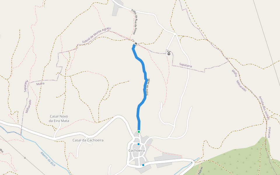 Trilho da Sede walking route map in Milharado