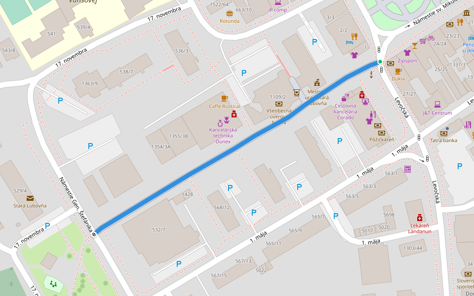 Obchodná walking route map in Stará Ľubovňa