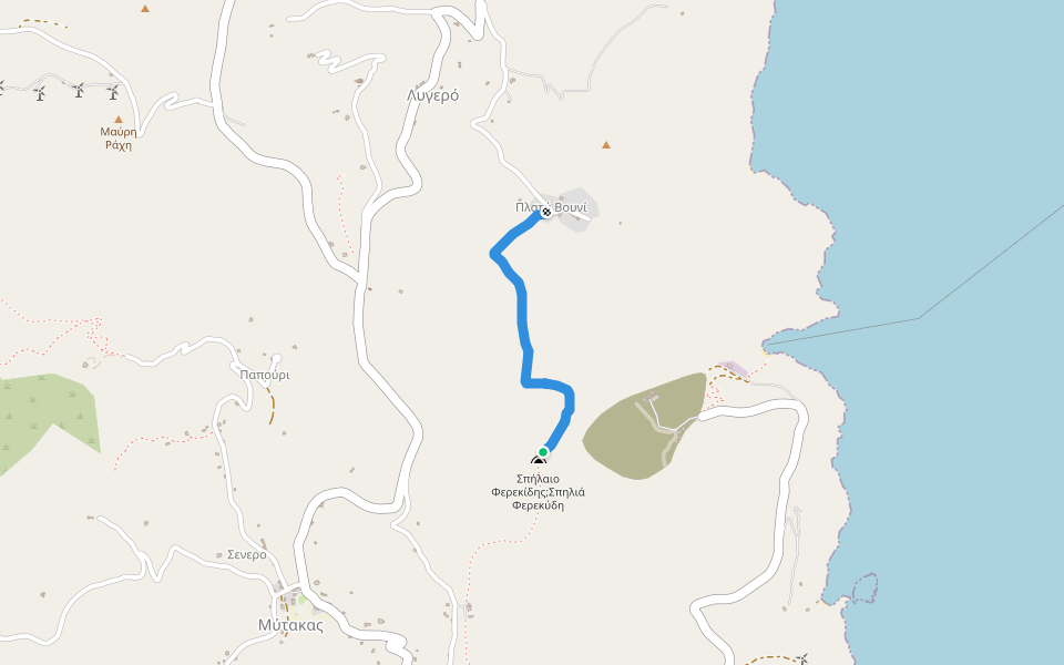Πλατύ Βουνί - Σπήλαιο Φερεκίδη walking route map in Ermoupoli
