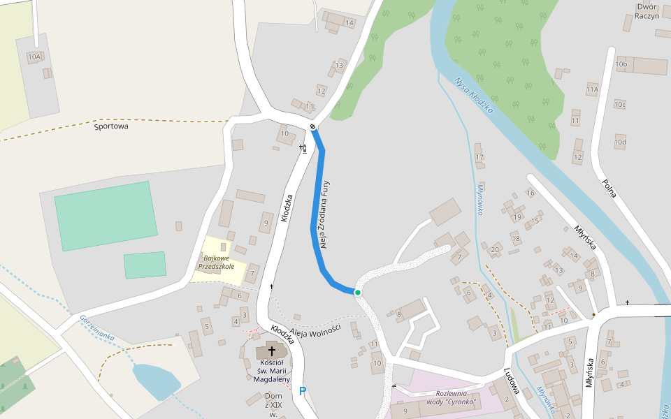 Aleja Źródlana Fury walking route map in Bystrzyca Kłodzka