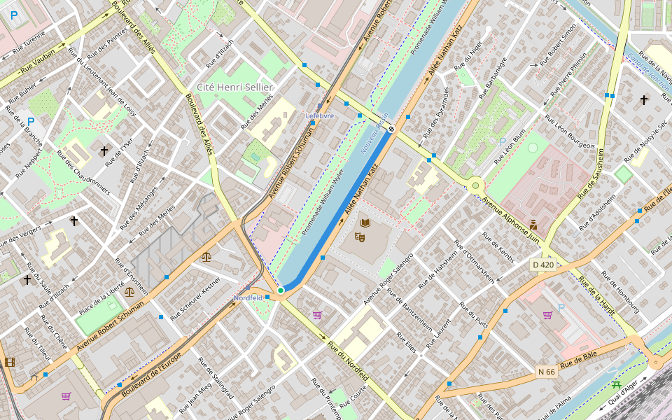 Allée du Docteur Alfred Elias walking route map in Mulhouse