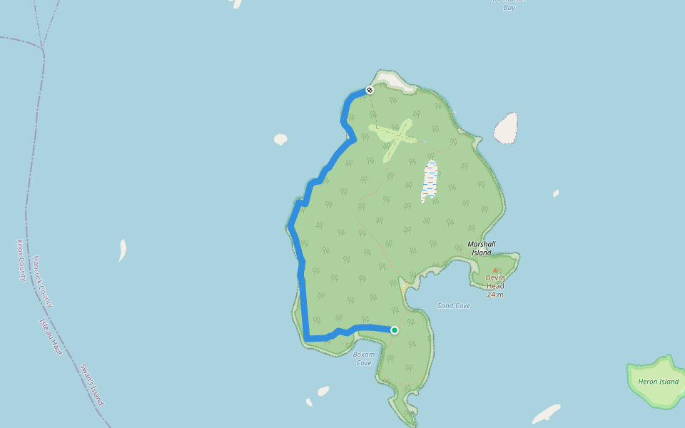 West Shore Trail walking route map in Swans Island