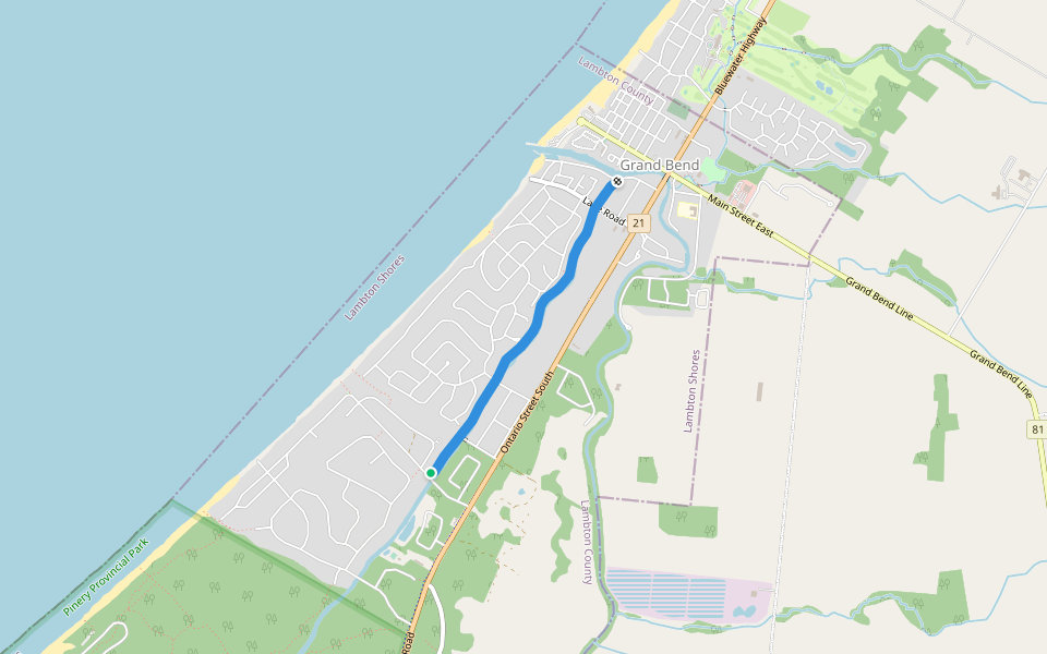 Old Ausable channel trail walking route map in Grand Bend