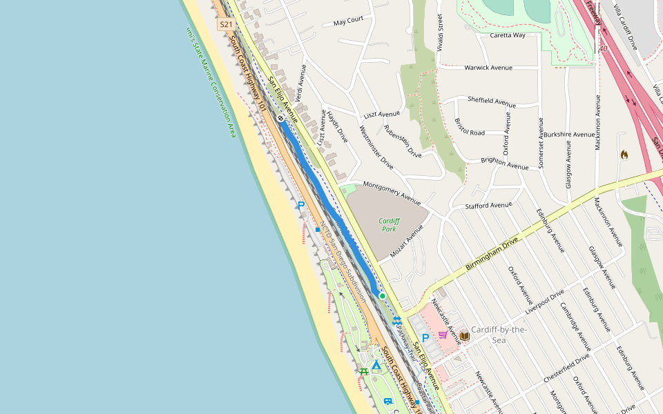 Original Trail Alignment walking route map in Encinitas