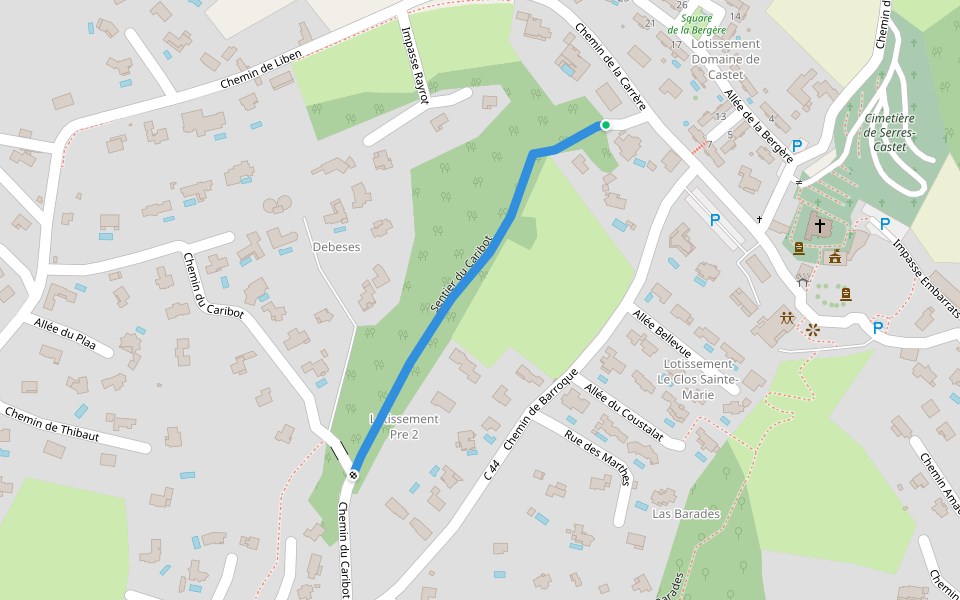Sentier du Caribot walking route map in Serres-Castet