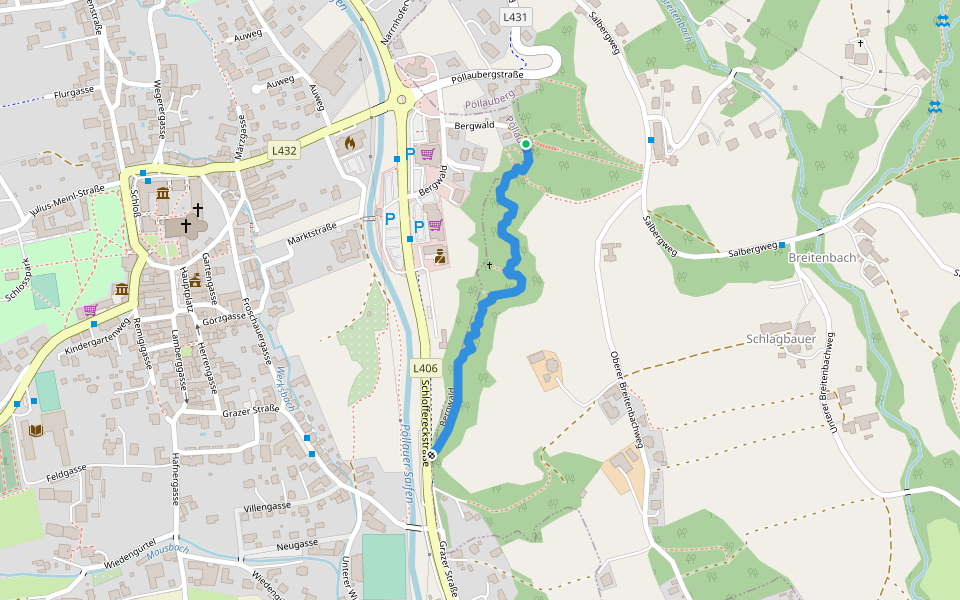 Bergwald walking route map in Unterneuberg